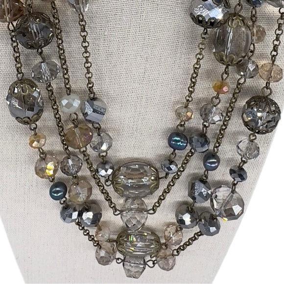 Signed Sweet Lola Bronze Tone Multi Chain Faceted Crystal Bead Necklace - Picture 3 of 10